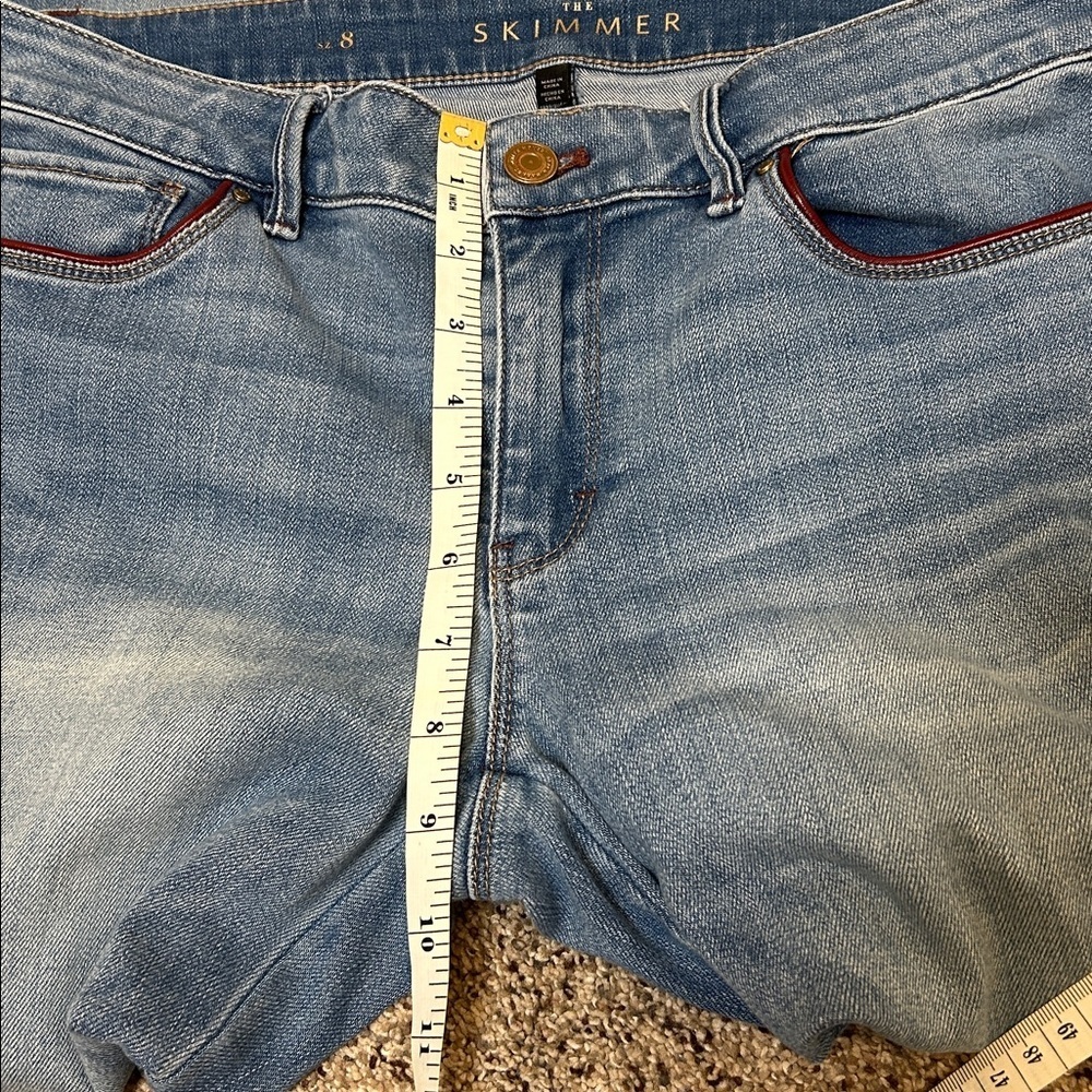 White House Black Market Leather Trim Zip Ankle Skimmer Jeans Light Wash size 8 - Picture 11 of 15